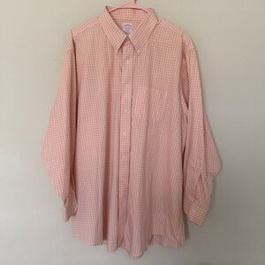 Brooks Brothers Peach Gingham Check Dress Shirt Men’s 18-34 Non Iron Madison